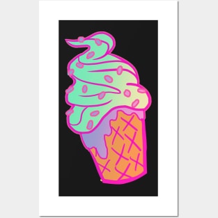 Neon Ice cream cone Posters and Art